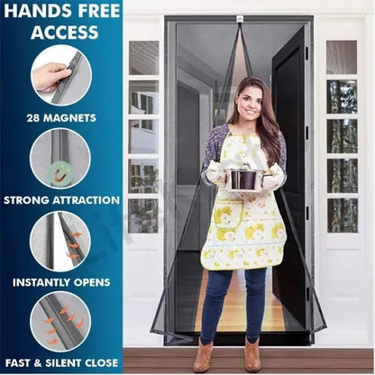 Magic Mesh Deluxe Hands Free Magnetic Screen Door Mesh Curtain Keeps Bugs Out