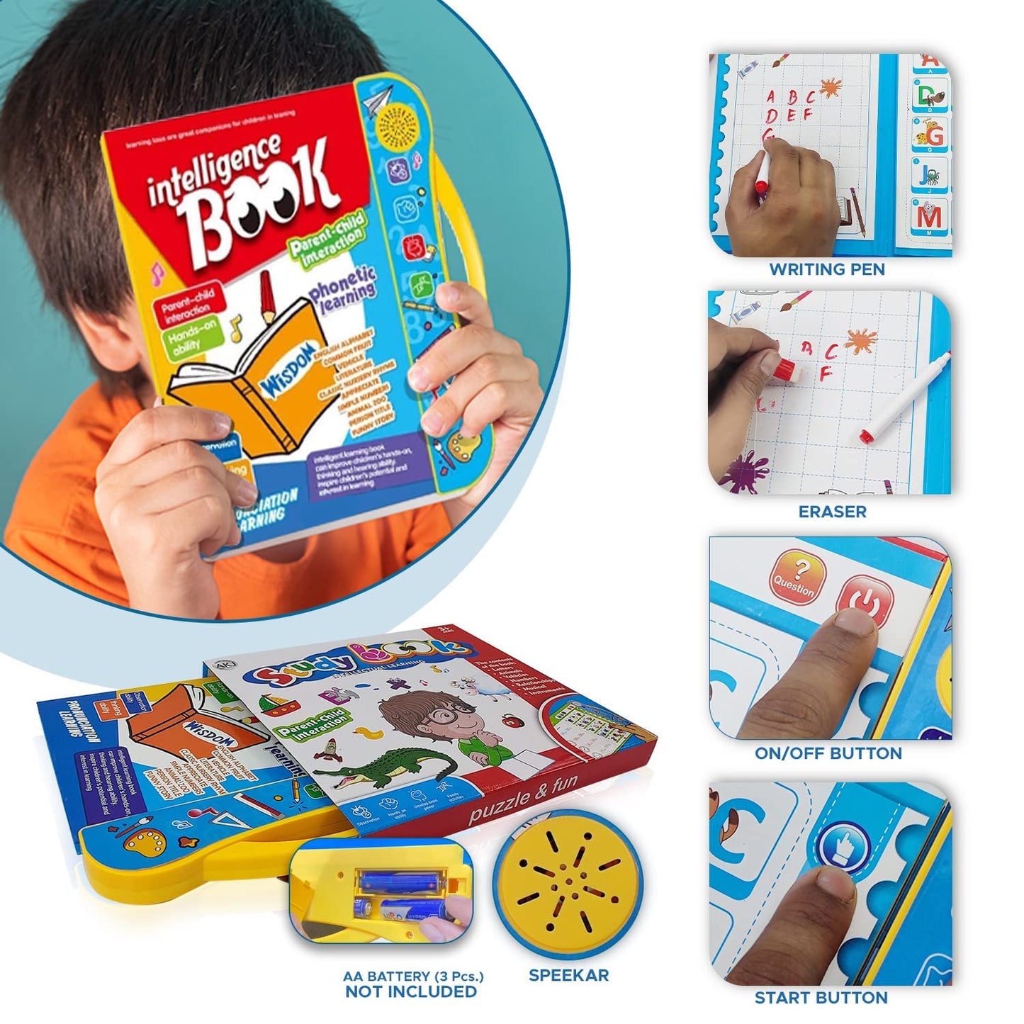 Kids Intelligence English Letters & Words Learning Sound Book - Fun Educational Toys, Activities with Numbers, Shapes, Animals Phonetic Learning for Toddlers (E-Book, Multi)