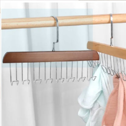 Wooden Closet Hanger Organizer | Space-Saving Rotating Hook Rack for Bags, Caps & Accessories