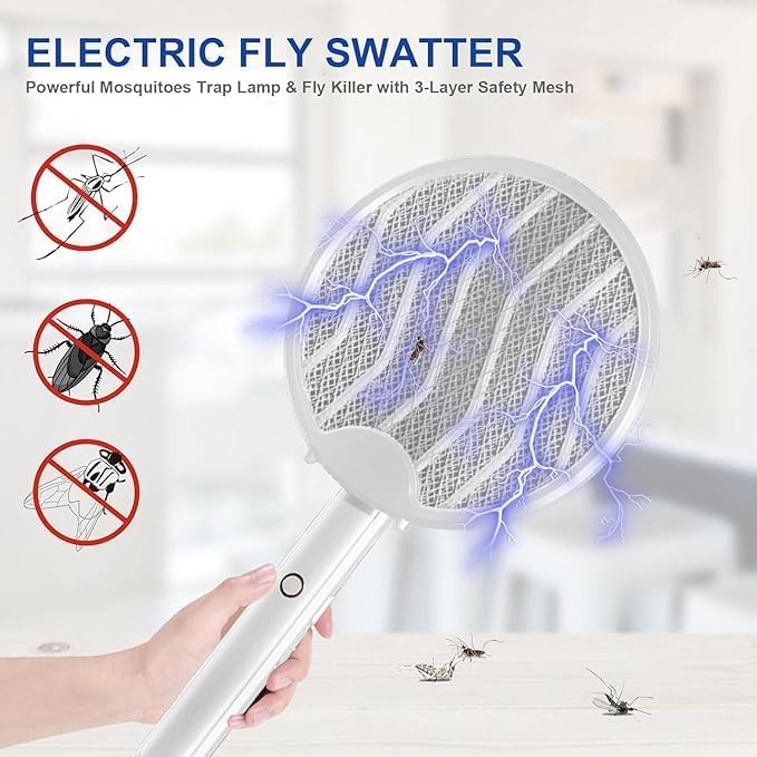 Foldable Mosquito Killer Racket Trap Rechargeable Bug Zapper Racket