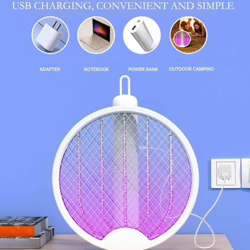 Foldable Mosquito Killer Racket Trap Rechargeable Bug Zapper Racket