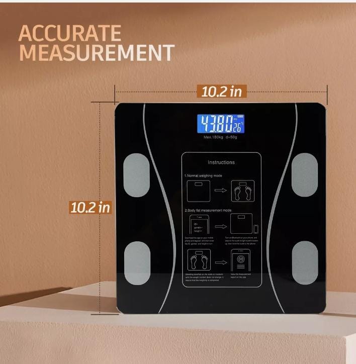 Bluetooth Weighing Scale Bluetooth Body Fat Escamas Smart Electronic BMI Composition Analyzer Weight Scale in Glossy Black with App Working