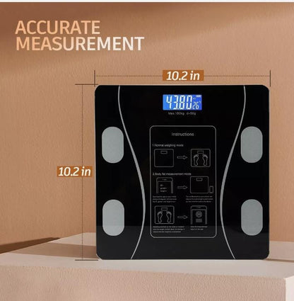 Bluetooth Weighing Scale Bluetooth Body Fat Escamas Smart Electronic BMI Composition Analyzer Weight Scale in Glossy Black with App Working