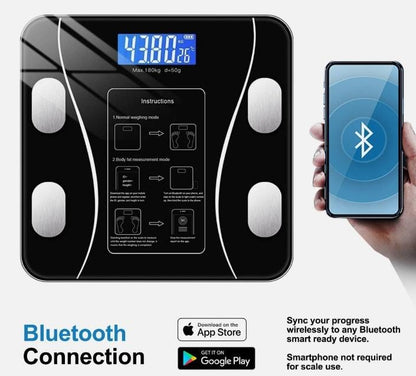 Bluetooth Weighing Scale Bluetooth Body Fat Escamas Smart Electronic BMI Composition Analyzer Weight Scale in Glossy Black with App Working