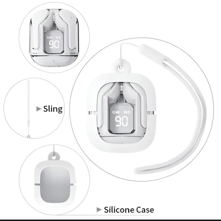 Air31 earbuds With SILICON POUCH wireless crystal Transparent and Bluetooth Air 31Type C
