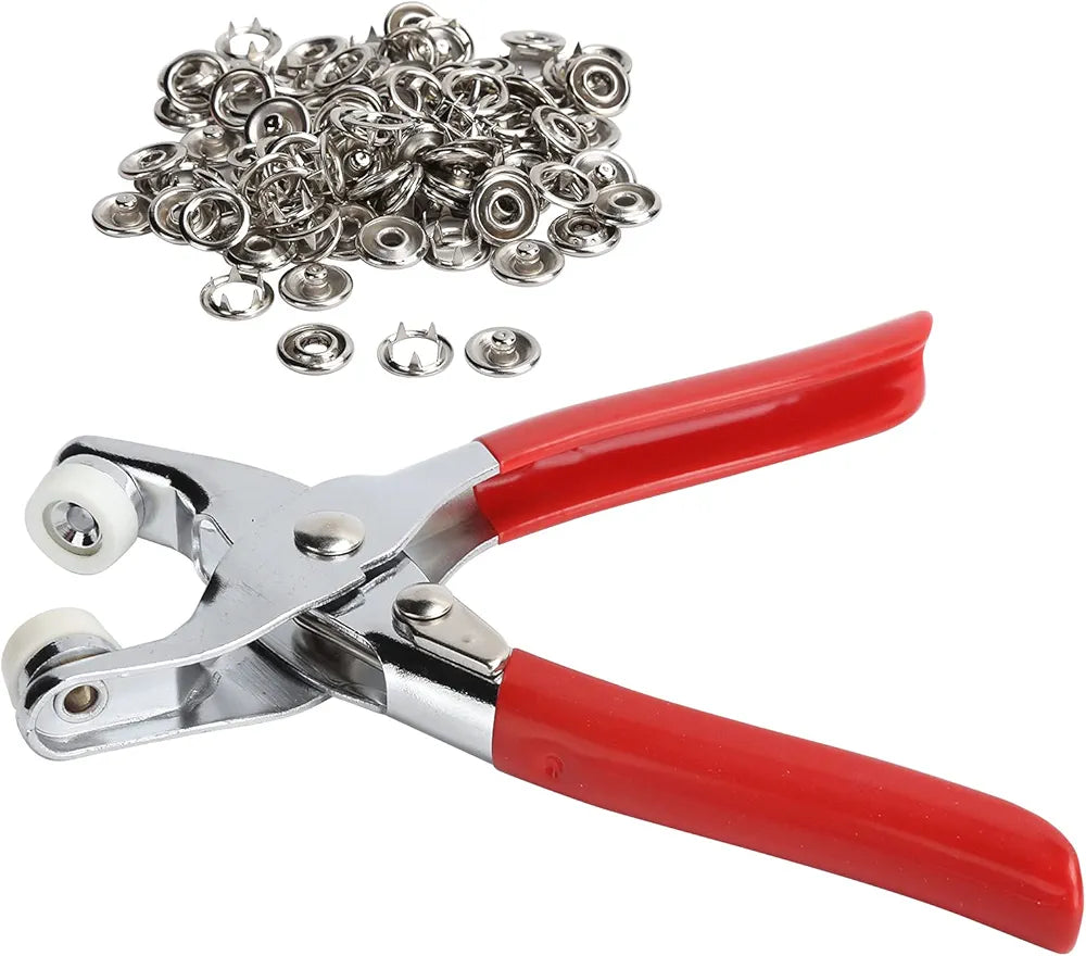 Plier Press Kit Stainless Steel Tip Button Snap Fastener Set Craft Sewing Hand Tools, Metal Snap Strap Fastener Plier Press Tool Kit Great for DIY Crafts Clothes Hats and Sewing