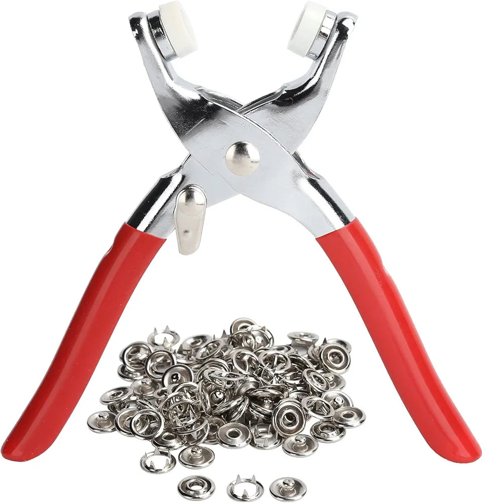 Plier Press Kit Stainless Steel Tip Button Snap Fastener Set Craft Sewing Hand Tools, Metal Snap Strap Fastener Plier Press Tool Kit Great for DIY Crafts Clothes Hats and Sewing