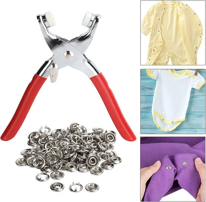 Plier Press Kit Stainless Steel Tip Button Snap Fastener Set Craft Sewing Hand Tools, Metal Snap Strap Fastener Plier Press Tool Kit Great for DIY Crafts Clothes Hats and Sewing