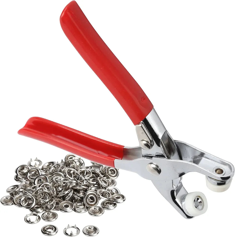 Plier Press Kit Stainless Steel Tip Button Snap Fastener Set Craft Sewing Hand Tools, Metal Snap Strap Fastener Plier Press Tool Kit Great for DIY Crafts Clothes Hats and Sewing