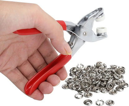 Plier Press Kit Stainless Steel Tip Button Snap Fastener Set Craft Sewing Hand Tools, Metal Snap Strap Fastener Plier Press Tool Kit Great for DIY Crafts Clothes Hats and Sewing