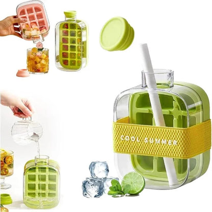 2-in-1 Zero Touch Ice Cube Bottle with Press Release Tray & Lid
