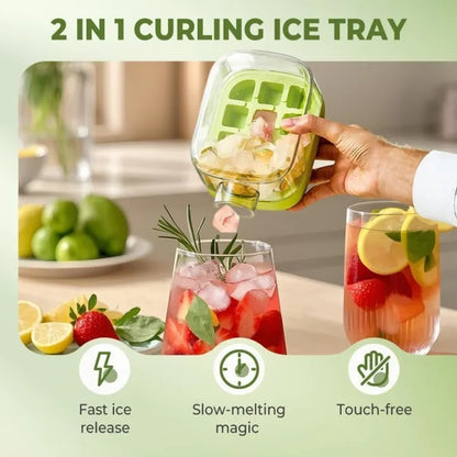 2-in-1 Zero Touch Ice Cube Bottle with Press Release Tray & Lid