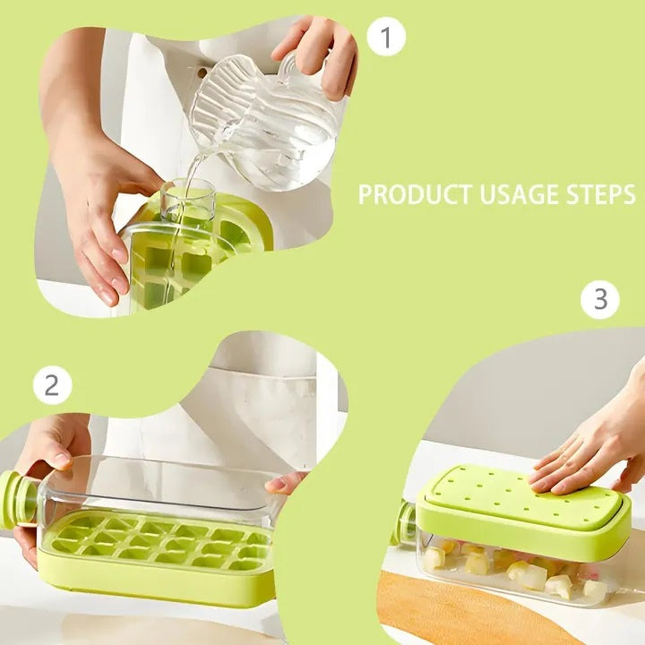 2-in-1 Zero Touch Ice Cube Bottle with Press Release Tray & Lid