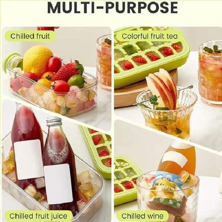 2-in-1 Zero Touch Ice Cube Bottle with Press Release Tray & Lid