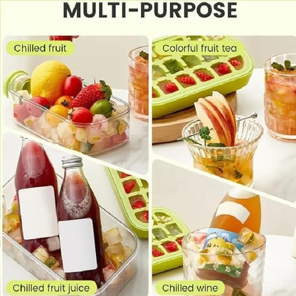 2-in-1 Zero Touch Ice Cube Bottle with Press Release Tray & Lid