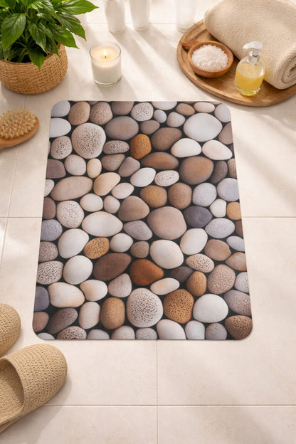 Super Absorbent Non-Slip Bathroom Floor Mat Pebble design 23 × 15 inch