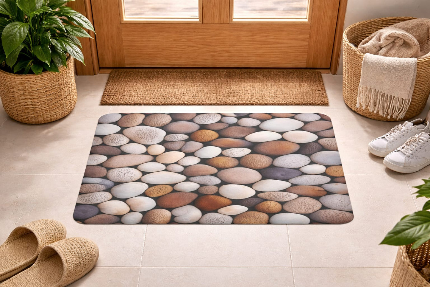 Super Absorbent Non-Slip Bathroom Floor Mat Pebble design 23 × 15 inch