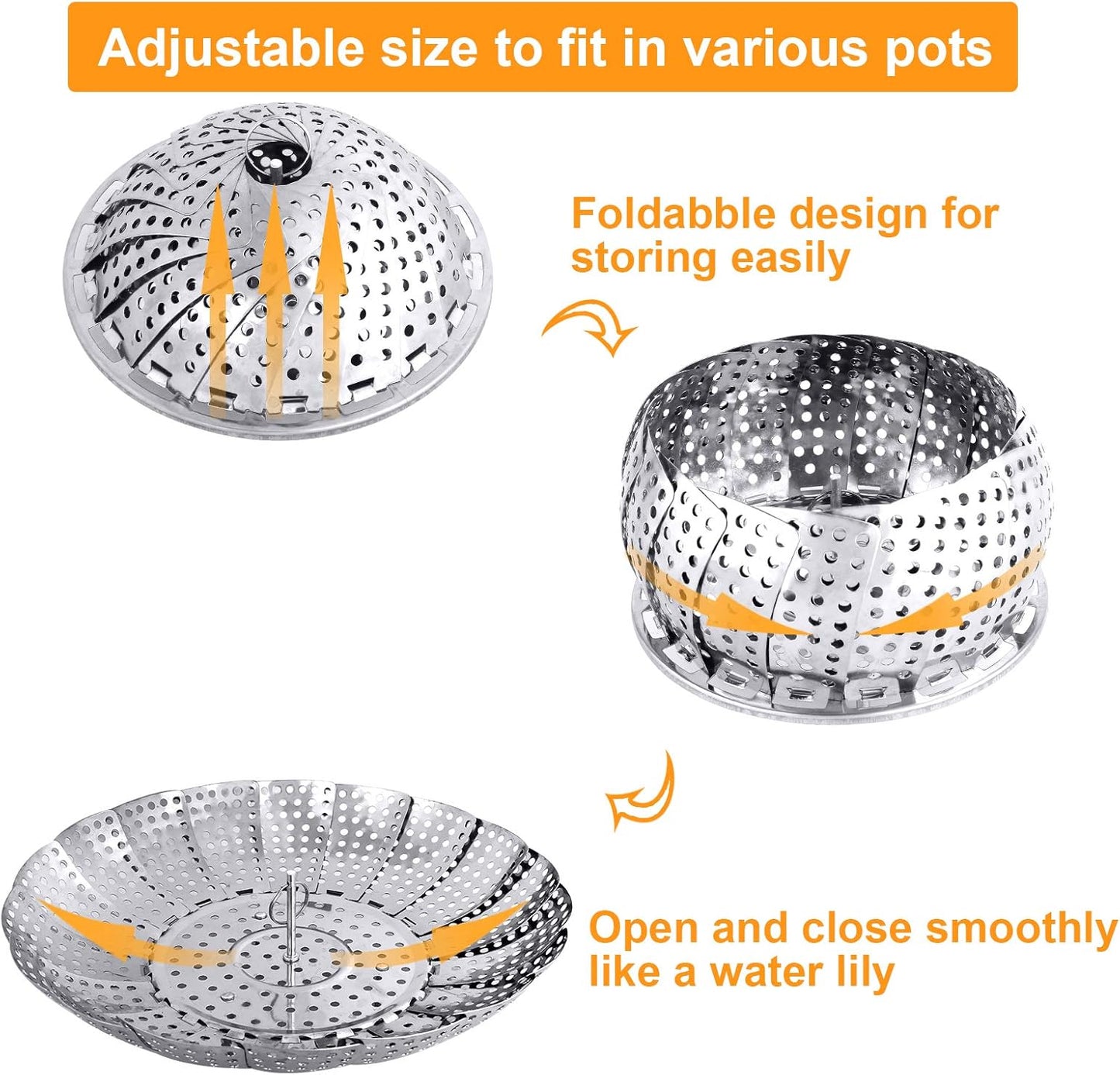 Food Steamer Collapsible Expandable Steamer Insert for Vegetables, Dumplings & Food Cooking