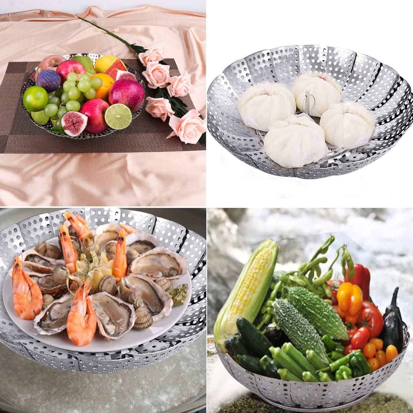 Food Steamer Collapsible Expandable Steamer Insert for Vegetables, Dumplings & Food Cooking