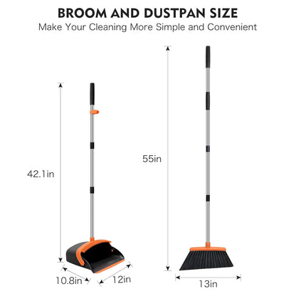 Broom and Dustpan Set Adjustable Handle Broom with Dustpan Combo Set with Dustpans Teeth to Automatically Clean Hair Suitable for Home Kitchen Office Hall Lobby