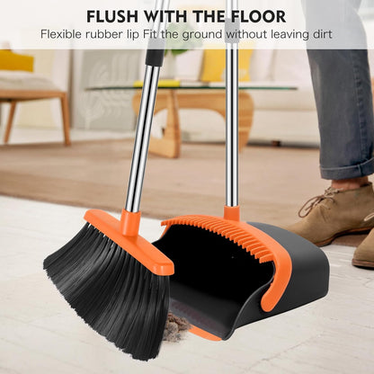 Broom and Dustpan Set Adjustable Handle Broom with Dustpan Combo Set with Dustpans Teeth to Automatically Clean Hair Suitable for Home Kitchen Office Hall Lobby
