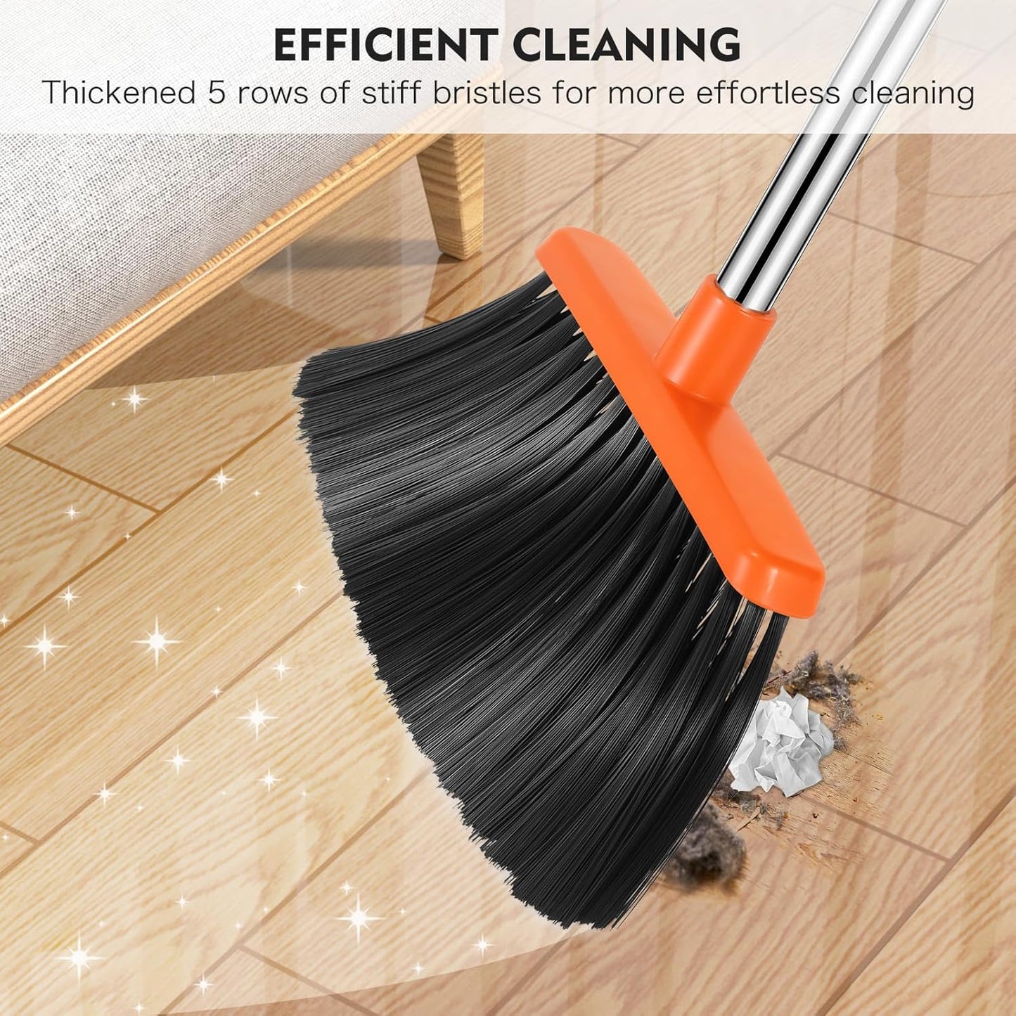 Broom and Dustpan Set Adjustable Handle Broom with Dustpan Combo Set with Dustpans Teeth to Automatically Clean Hair Suitable for Home Kitchen Office Hall Lobby
