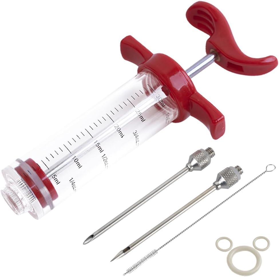 Meat Injector Syringe - for BBQ Grill Premium Portable Turkey Injector kit for Smoker Marinades Injectors for Meats