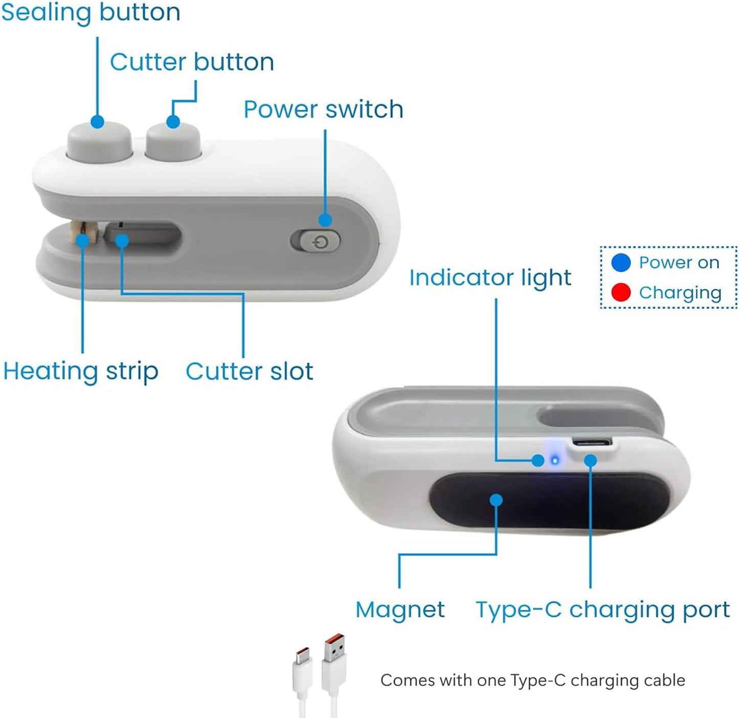 Mini Rechargeable Sealer Food Heat Bag Sealing Machine Package Sealing Bags Heat Plastic Food Bag Closing Portable Sealer