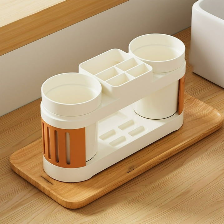 Toothbrush Holders for Bathrooms Toothbrush Holder with 2 Cups Set Tooth Brush Toothpaste Caddy Storage Small Bathroom Countertop Organizer Stand