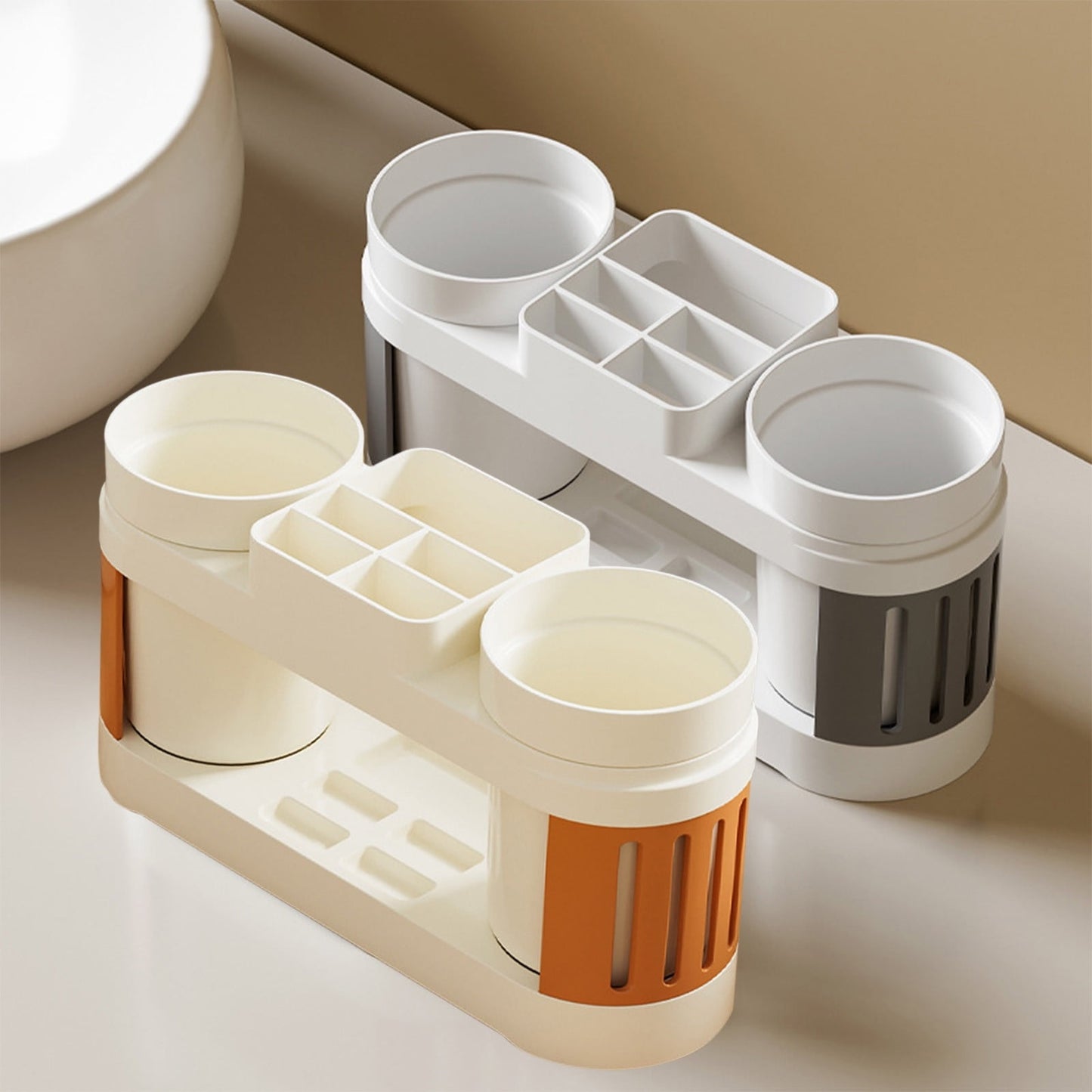Toothbrush Holders for Bathrooms Toothbrush Holder with 2 Cups Set Tooth Brush Toothpaste Caddy Storage Small Bathroom Countertop Organizer Stand
