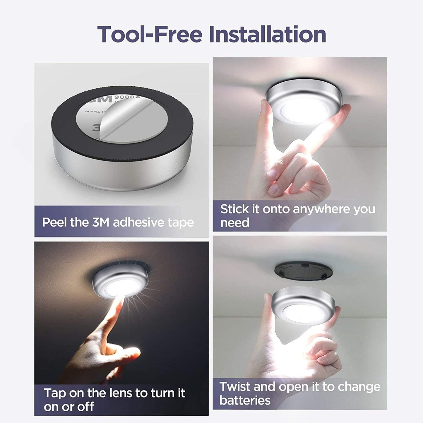 1PC Tap 3 Led Light Cell Operated