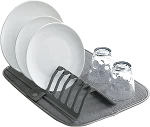 New Dish Drying Rack With Absorbent Microfiber Mat
