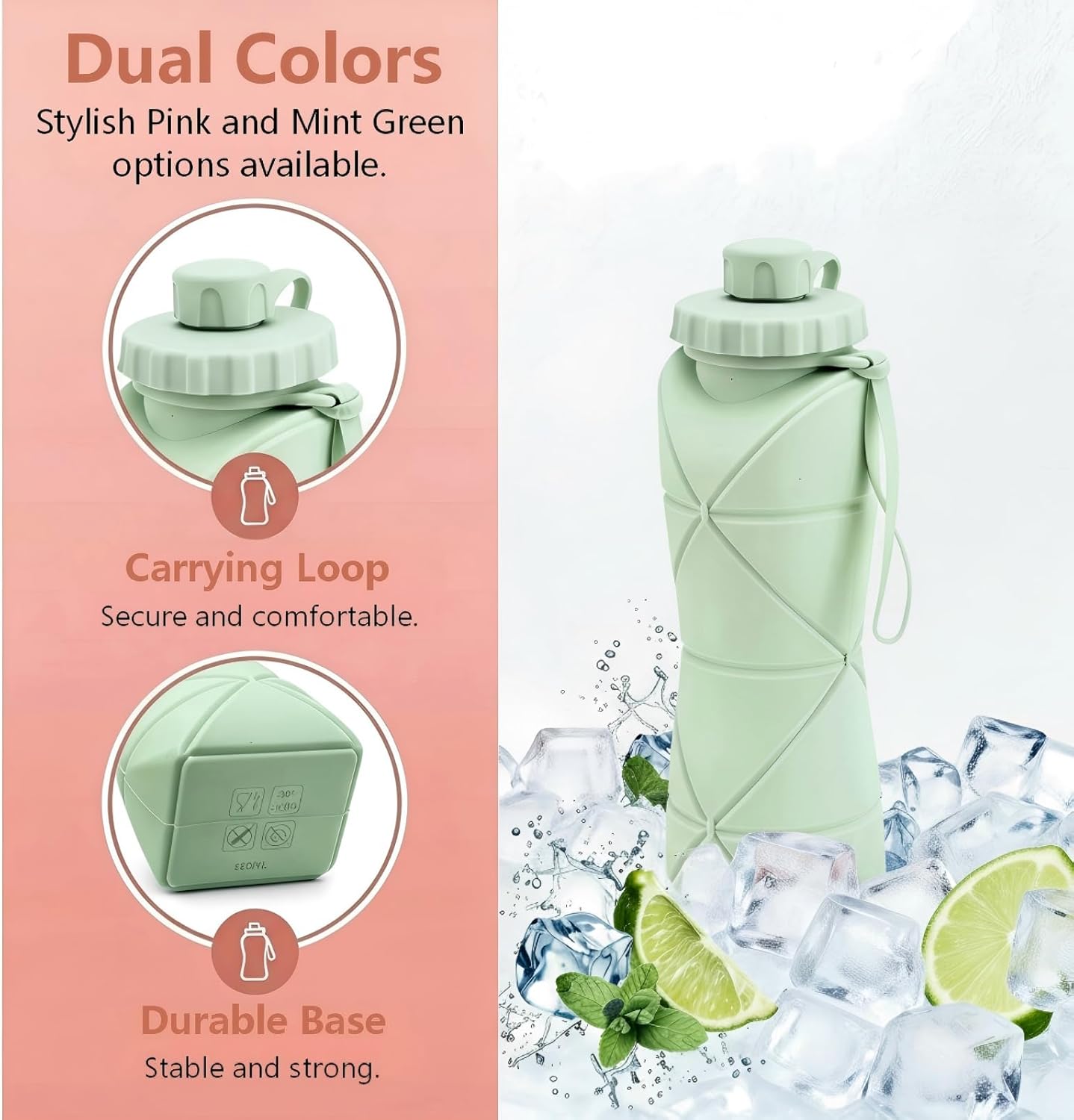 Collapsible Water Bottle Silicone Foldable Water Bottles For Travel Easy To Carry Design