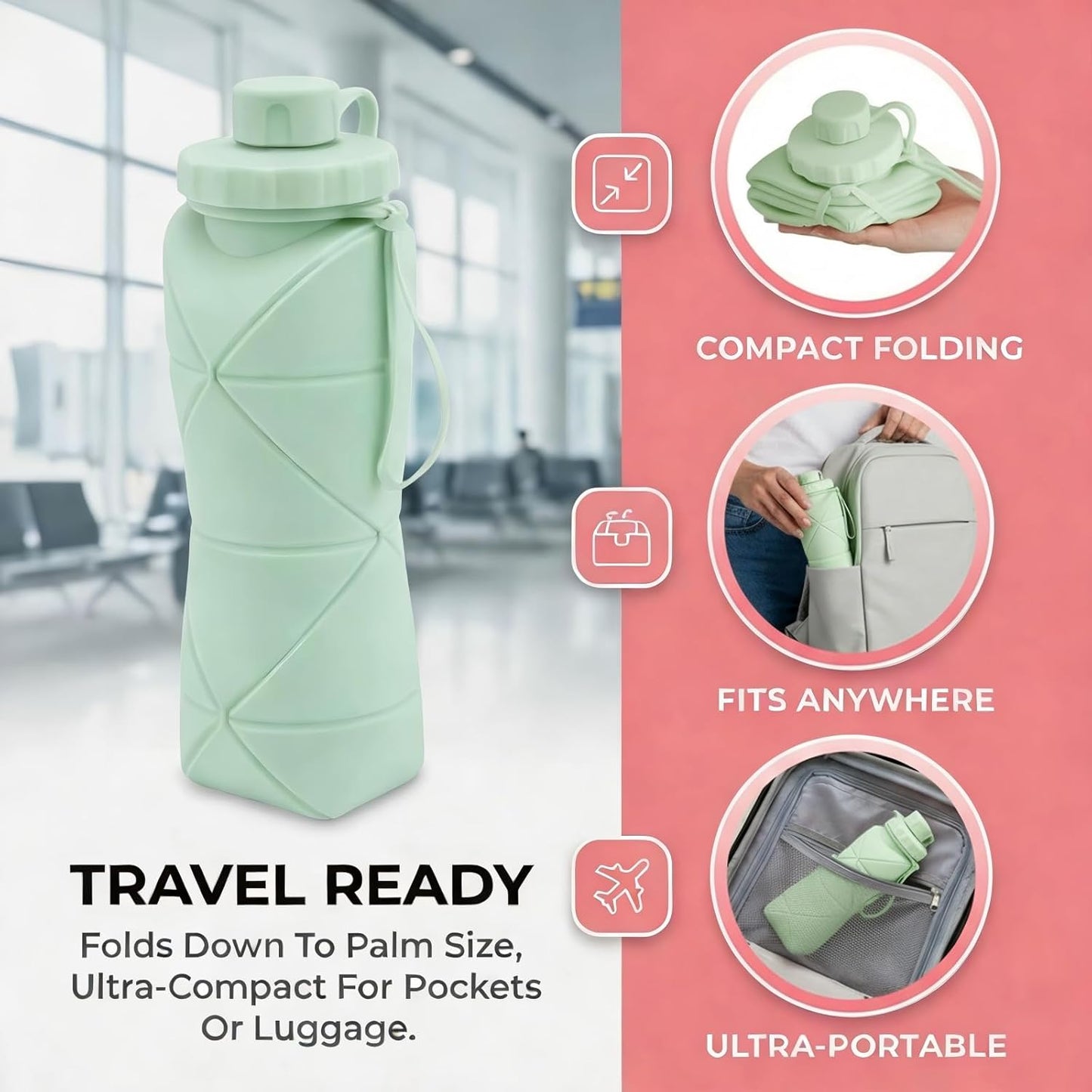 Collapsible Water Bottle Silicone Foldable Water Bottles For Travel Easy To Carry Design