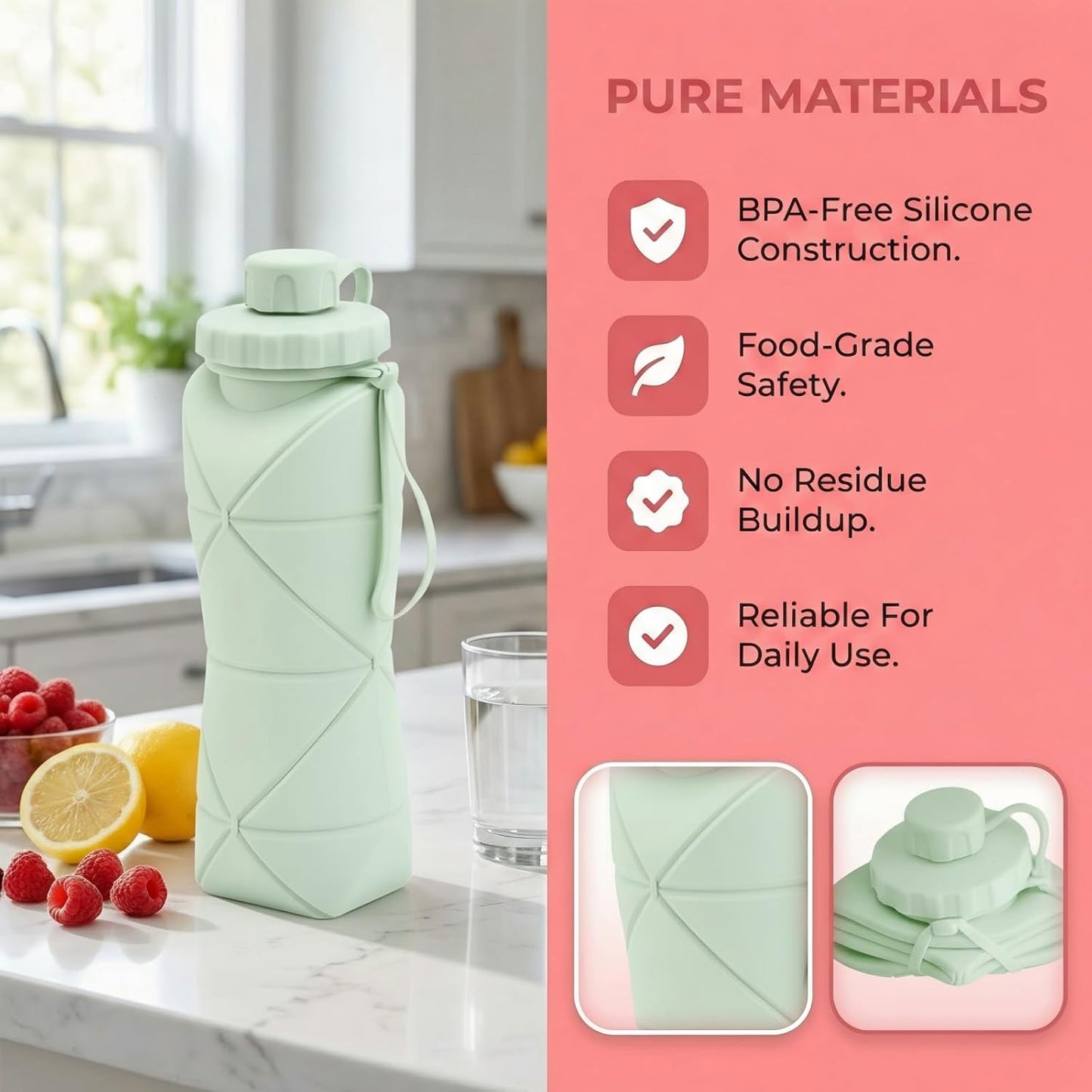 Collapsible Water Bottle Silicone Foldable Water Bottles For Travel Easy To Carry Design