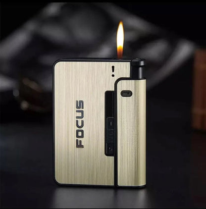 Focus Automatic Lighter Automatic Cigarettes Holder 10 Pcs Cigarette Case Portable Automatic Cigarette Holder Without Lighter Metal Cigarette Boxes Lighter Gadget For Men Multifunction Cigarette Holder