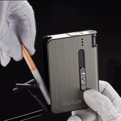 Focus Automatic Lighter Automatic Cigarettes Holder 10 Pcs Cigarette Case Portable Automatic Cigarette Holder Without Lighter Metal Cigarette Boxes Lighter Gadget For Men Multifunction Cigarette Holder