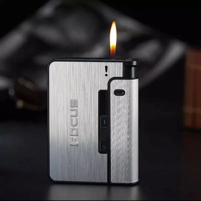 Focus Automatic Lighter Automatic Cigarettes Holder 10 Pcs Cigarette Case Portable Automatic Cigarette Holder Without Lighter Metal Cigarette Boxes Lighter Gadget For Men Multifunction Cigarette Holder