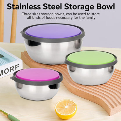 Stainless Steel Colourful 3pcs Bowl Set