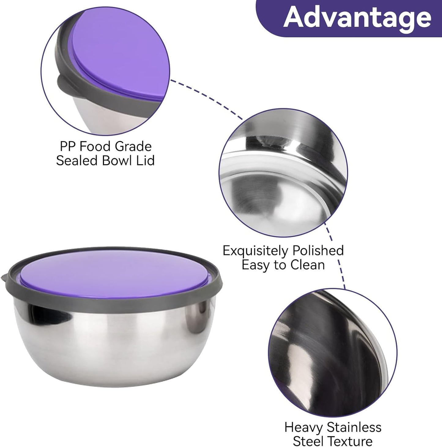 Stainless Steel Colourful 3pcs Bowl Set