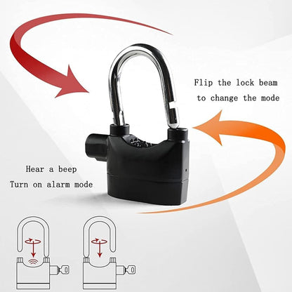 Universal Security Alarm Lock System Waterproof Black Anti Theft Siren 110Dba Alarm Anti Padlock Thickened Shackle Padlock with 3 Keys 1Pcs Polished Finish