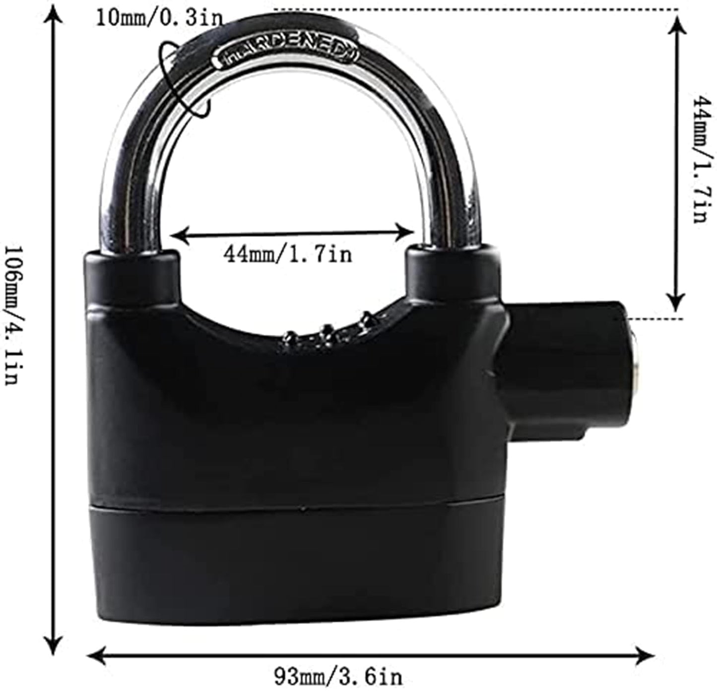 Universal Security Alarm Lock System Waterproof Black Anti Theft Siren 110Dba Alarm Anti Padlock Thickened Shackle Padlock with 3 Keys 1Pcs Polished Finish