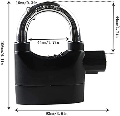 Universal Security Alarm Lock System Waterproof Black Anti Theft Siren 110Dba Alarm Anti Padlock Thickened Shackle Padlock with 3 Keys 1Pcs Polished Finish