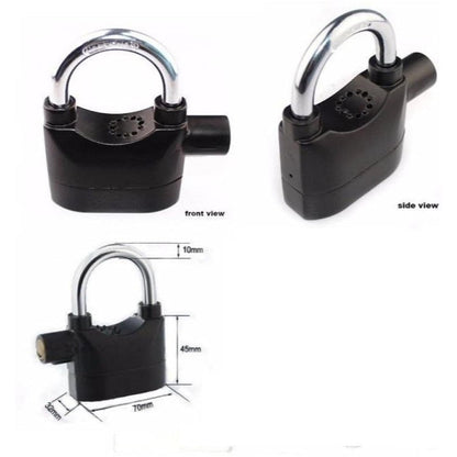 Universal Security Alarm Lock System Waterproof Black Anti Theft Siren 110Dba Alarm Anti Padlock Thickened Shackle Padlock with 3 Keys 1Pcs Polished Finish