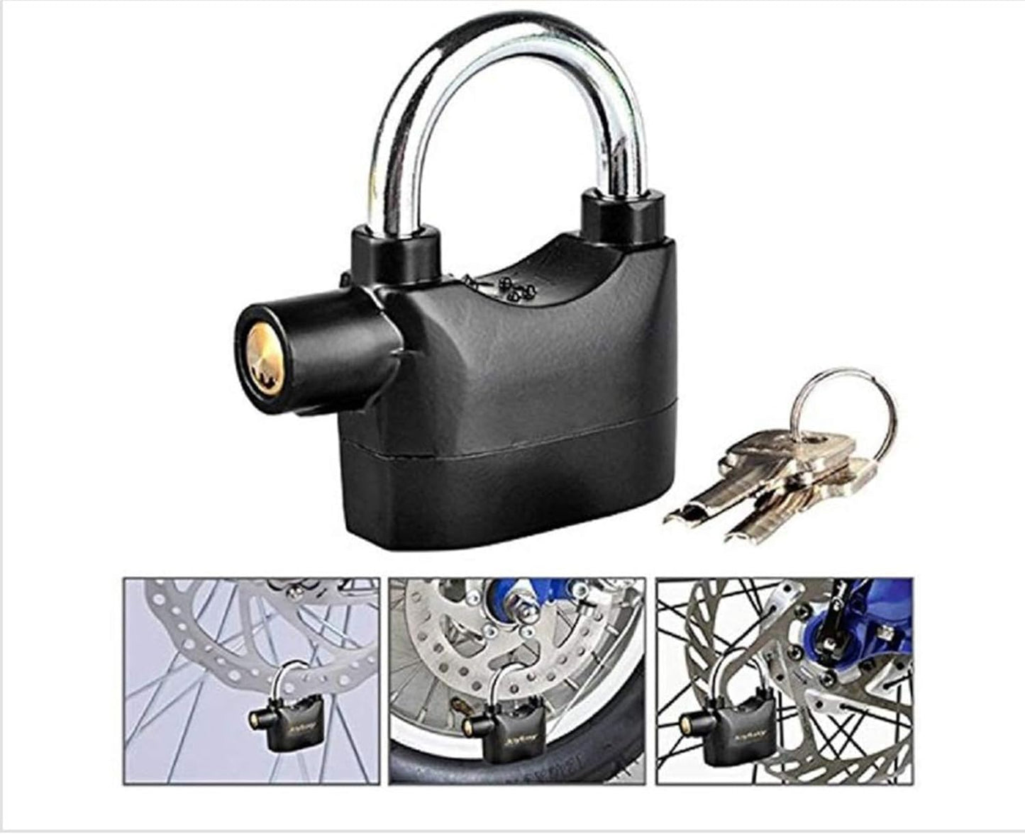 Universal Security Alarm Lock System Waterproof Black Anti Theft Siren 110Dba Alarm Anti Padlock Thickened Shackle Padlock with 3 Keys 1Pcs Polished Finish
