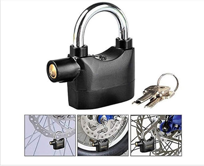 Universal Security Alarm Lock System Waterproof Black Anti Theft Siren 110Dba Alarm Anti Padlock Thickened Shackle Padlock with 3 Keys 1Pcs Polished Finish
