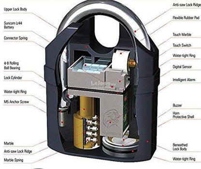 Universal Security Alarm Lock System Waterproof Black Anti Theft Siren 110Dba Alarm Anti Padlock Thickened Shackle Padlock with 3 Keys 1Pcs Polished Finish