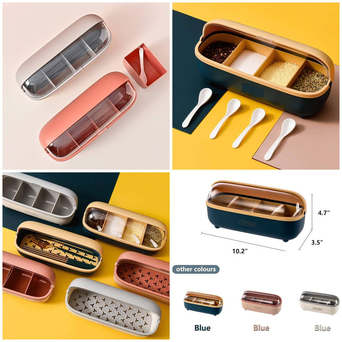 4 Compartment Acrylic Spice Container Set Household Storage Box