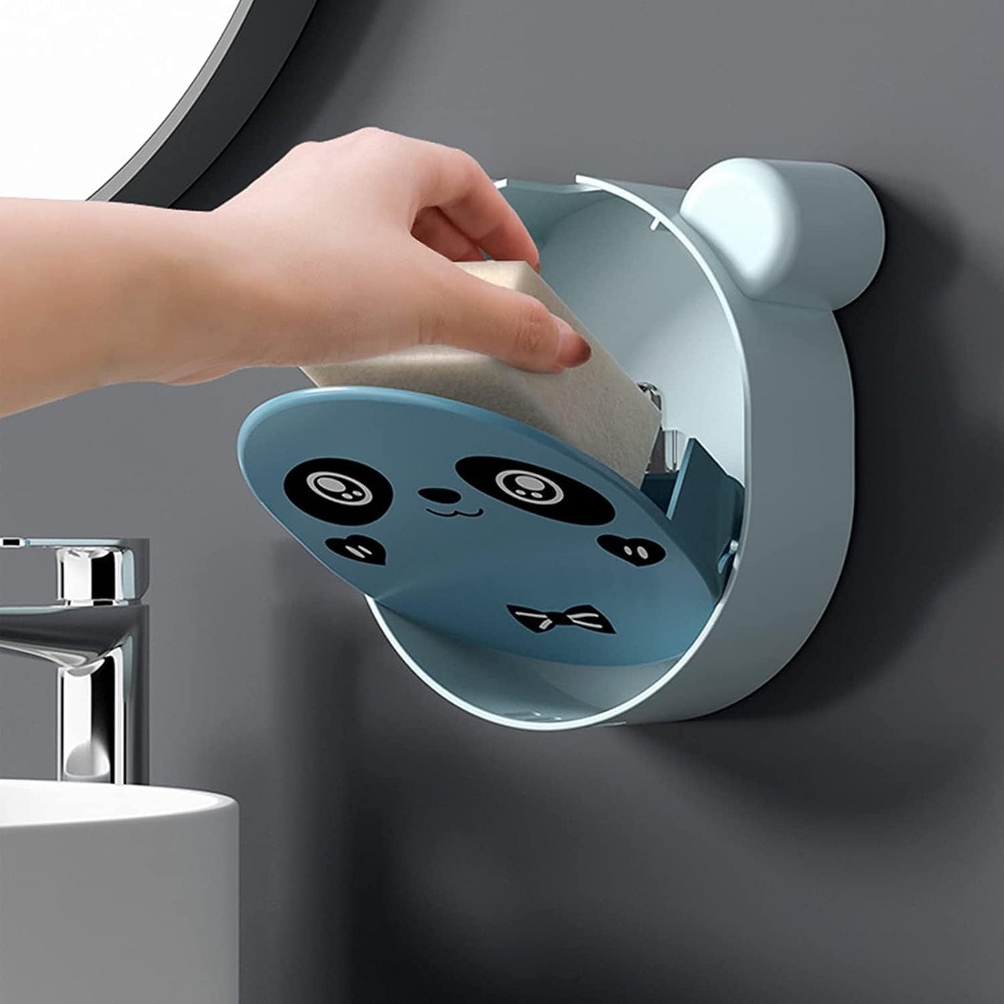 Cute Panda Soap Dish Holder With Drain Wall Mounted Soap Box