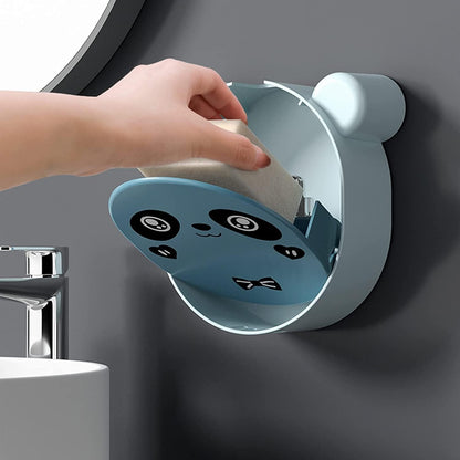 Cute Panda Soap Dish Holder With Drain Wall Mounted Soap Box